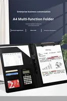 Carpeta de Archivos de Oficina Multifuncional de Cuero PU con Clip para Gerentes de Negocios, Tamaño A4, con Logotipo Personalizado, Calculadora y Bloc de Notas
