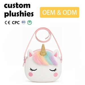 Maßgefertigte Plüsch-Einhorn-Umhängetasche mit Regenbogenmähne, Plüsch-Schultertasche mit Goldhorn-Reißverschluss, Mini-Geldbörse für Mädchen, OEM-Herstellung - Product Image 1