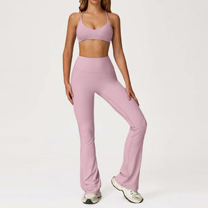 <strong>Custom</strong> High Elastic Breathable 4 Piece <strong>Bra</strong> Long Sleeve Flare Leggings Yoga Set Yoga Outfit Women Sets - Product Image 6