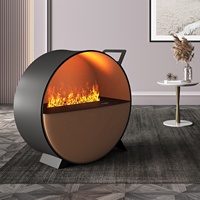 Cheminée électrique LED circulaire décorative autoportante avec structure métallique, économie d'énergie, luminosité de la flamme réglable