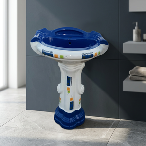 Asian Design Sterling Ceramic Pedestal Wash Basin Water Resistant Eco-Friendly Hospital Mall Villa Use New Unique Art - Product Image 1