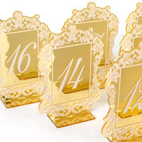 Numéros de table en acrylique miroir doré de forme spéciale de luxe personnalisés (11-20) signes de réception de mariage avec bordure en dentelle et supports