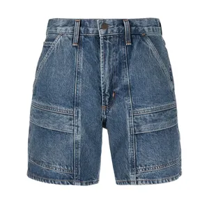 Commande en gros de shorts de mode design superposé en gros salopette en jean à jambe droite