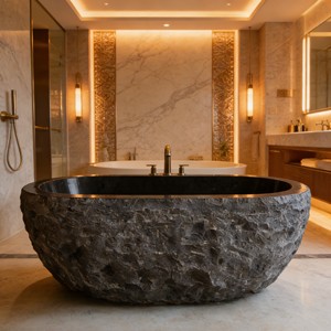 <span class=keywords><strong>Baignoire</strong></span> autoportante moderne en pierre naturelle noire, style <span class=keywords><strong>marbre</strong></span> antique, pour salle de bain - Product Image 2