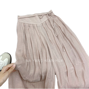 2024 femmes rétro Ramie coton Culottes <span class=keywords><strong>plissé</strong></span> jambe large été pantalons décontractés avec <span class=keywords><strong>taille</strong></span> élastique <span class=keywords><strong>grande</strong></span> <span class=keywords><strong>taille</strong></span> et conception de balançoire - Product Image 6