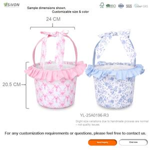 Canasta de Pascua de Lona Floral ESiVON al por Mayor con Volantes, Lazo Decorativo y Asa para Niños, Caza de Huevos, Decoración de <span class=keywords><strong>Picnic</strong></span> de Primavera, Regalos para Fiestas, Digital - Product Image 3