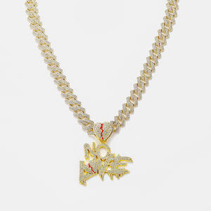 <span class=keywords><strong>NOLOVE</strong></span> Collier chaîne cubaine style hip-hop pour homme Lettre en alliage plaqué or et pendentif niche en forme de cœur Bijoux - Product Image 5