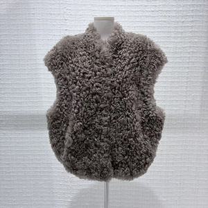 Gilet décontracté en fourrure de mouton pour femme, col en V, boutons cachés, tricoté, respirant, confortable, style urbain - Product Image 2