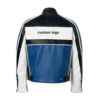 Veste de moto en cuir classique rétro de couleur bleue avec logo OEM Veste de course Nascar en cuir pour hommes