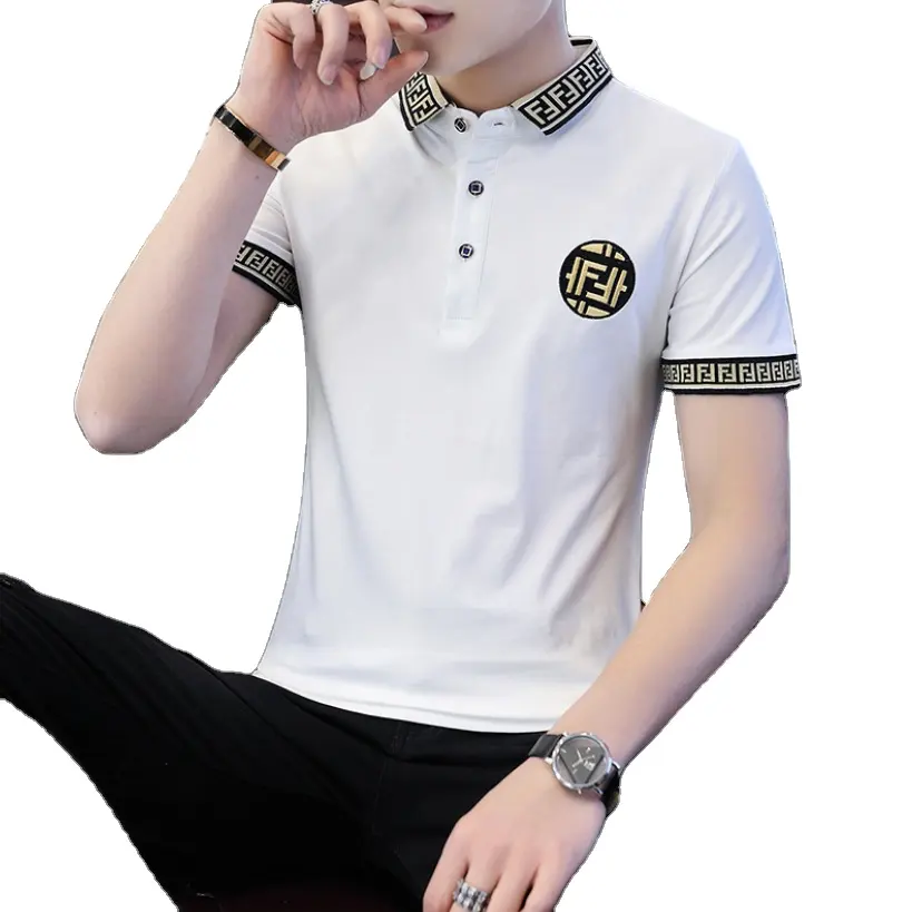Embroidery Polo Shirts Men 2023 Summer New Trendy Men's Short Sleeve T-shirt Mens Shirt Clothing Black White T Shirts