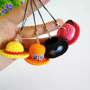 Chapeau de paille en laine crocheté à la main, thème pirates Luffy, Ace, Sabo, les trois frères, Chopper, avec pendentif créatif, bijou fantaisie - Product Image 1