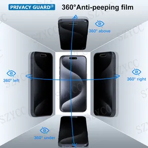 Pelindung layar Anti mata-mata untuk Iphone 15 Pro, Anti mata-mata, Anti cahaya biru, mudah dipasang, bebas gelembung, Filter privasi 360 derajat, untuk Iphone 15 Pro