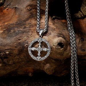 yunnique Stainless Steel Celtic <b>Cross</b> Pendant Necklace 60cm <b>Chain</b> Vintage Geometric Design Fashion Jewelry - Product Image 3