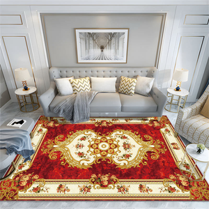 Tapis rectangulaire à motif médaillon traditionnel rouge beige en polypropylène antidérapant pour salon - Product Image 4