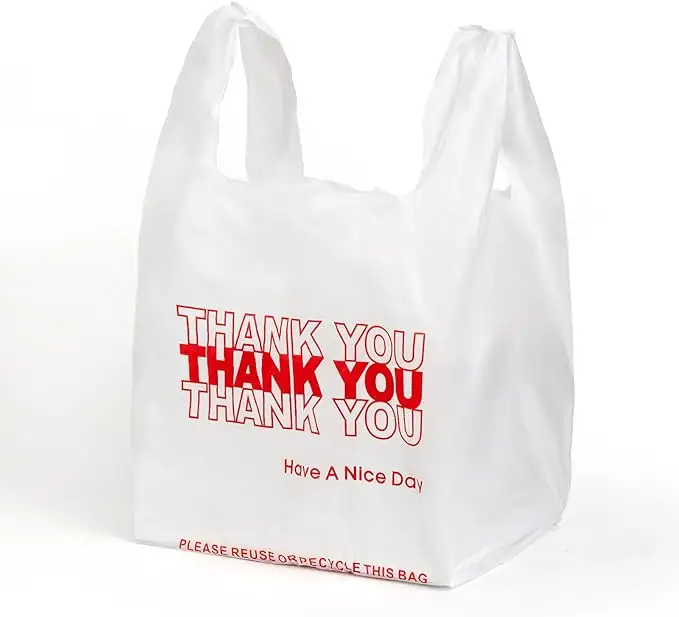 감사합니다 티셔츠 가방 대량 플라스틱 식료품 가방 레스토랑 운반 가방 슈퍼마켓 화이트 컬러