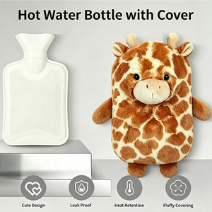Bouteilles d'eau chaude en caoutchouc personnalisées de 1L en gros avec housse en peluche <span class=keywords><strong>girafe</strong></span> - Product Image 3