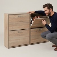 Meuble à chaussures moderne et élégant en bois avec 4 tiroirs, design panneau, pour appartement, salon, maison, hôtel ASTO SC-006
