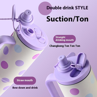 Bouteille d'eau isotherme portable en acier inoxydable 316 de 900 ml avec double paille et poignée, motif dessin animé