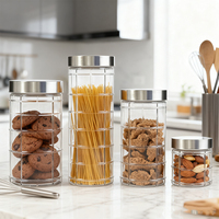 Ensemble de bocaux de conservation en verre hermétiques avec couvercle en acier inoxydable de qualité alimentaire pour pâtes, biscuits, organisation de la cuisine