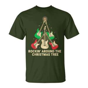 Camiseta Holiday Guitar Under The Tree para adultos, unisex, cuello redondo, estampado digital - Product Image 1