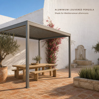 Pergola bioclimatique en aluminium avec toit à lames orientables, télécommande, système de jardinage étanche, ombrage pour terrasse arrière-cour