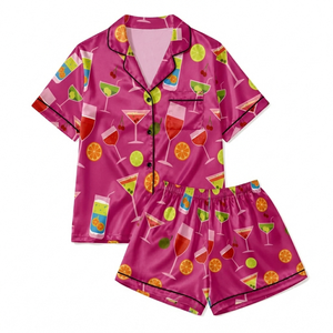 Set <span class=keywords><strong>Pigiama</strong></span> Personalizzato in <span class=keywords><strong>Seta</strong></span> Ghiaccio per Donne, Estivo a Maniche Corte, Stampa su Richiesta, Pigiami di Lusso per Donne - Product Image 1