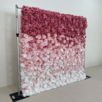 Dinding Bunga Mawar & Hydrangea Buatan dengan Alas Kain Putih Gradasi Pink 120x240cm Latar Belakang Pernikahan Mewah