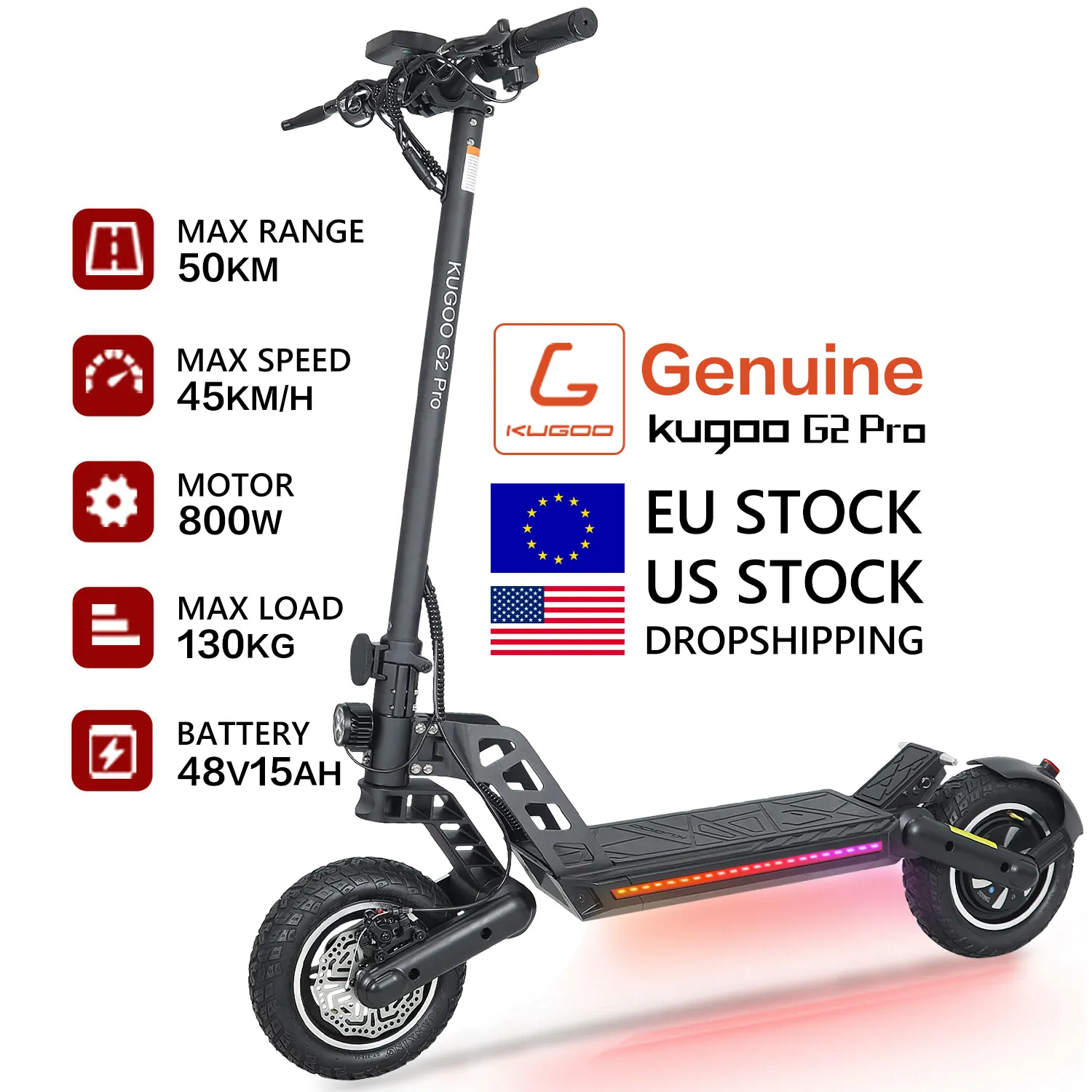 Kugoo-patinete eléctrico con Motor de 2 ruedas para adulto, Scooter Eléctrico de 10 pulgadas, 800w, G2 Pro, almacén UE y Reino Unido