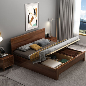 Nordic Solid Wood Walnut 1.8M Double <b>Bed</b> Modern Minimalist Platform <b>Bed</b> Bedroom Furniture - Product Image 3