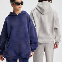 Nouveau Hoodie Polaire Délavé Effet Usé et Déchiré avec Effet Spray Monkey Wash Automne Hiver 2026, Faible MOQ, Personnalisation OEM/ODM