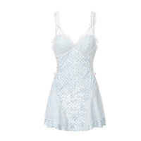 Ensemble de lingerie 2 pièces pour femme, nuisette à pois avec robe de chambre, col en V, dentelle, robe de mariée, cadeau de la Saint-Valentin, vêtements de nuit pour femmes