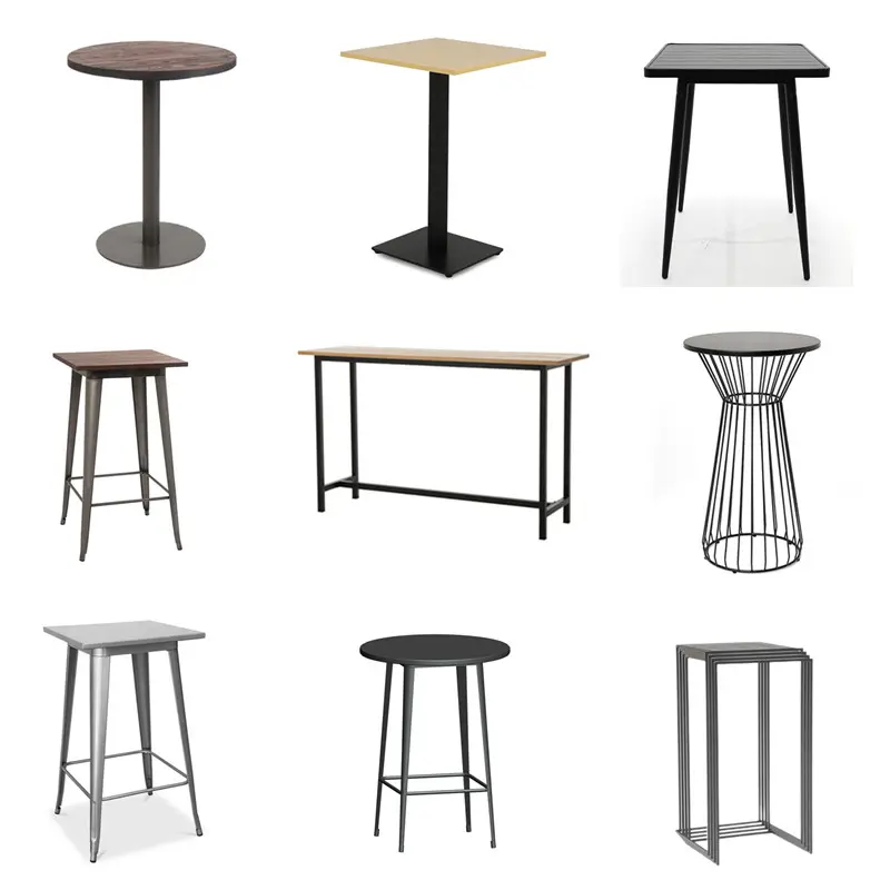 Stile industriale uso interno ed esterno struttura in metallo tavoli da Bar alti in legno