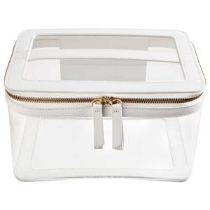Custom Premium Clear TPU Recycled Saffiano Leather Trim Handle Toiltery <b>Large</b> Capacity Cosmetic <b>Bag</b> White Jumbo Train Case - Product Image 3