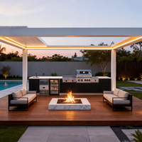 Pergola bioclimatique de luxe Sweet Home en aluminium avec lames rétractables électriques et éclairage, imperméable, pour jardin extérieur