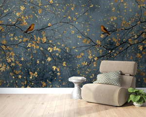 Carta da <span class=keywords><strong>Parati</strong></span> Murale Lussuosa Blu Scuro e Oro <span class=keywords><strong>con</strong></span> Uccelli e Alberi per Hotel, Soggiorno, Camera da Letto, Decorazione Interna <span class=keywords><strong>con</strong></span> <span class=keywords><strong>Foglie</strong></span> Metalliche - Product Image 5