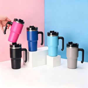 <b>Travel</b> Car <b>Handle</b> Tumbler 20oz 30oz Double Wall Vacuum <b>Mug</b> Lid Straw Anti-Slip for Road Trip Use - Product Image 2