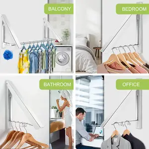 Folding Aluminum Wall Mount Retractable Clothes Dryer Indoor Hanger Drying Rack For Laundry Room