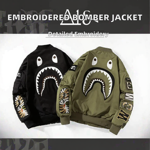 Blouson Bomber Décontracté Brodé Ample et Matelassé Automne/Hiver avec Col Montant et Fermeture Éclair, Doublure en Coton Coupe-Vent – Service OEM - Product Image 2