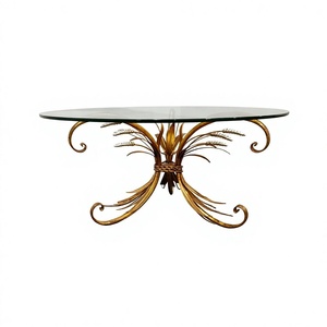 Table basse de luxe moderne en métal et verre, forme octogonale, mobilier de salon écologique avec design décoratif en forme d'épi de blé - Product Image 1