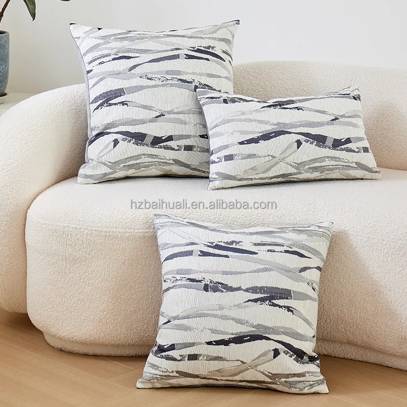 Custom Pattern Abstract Geometric Jacquard Fabric Throw Pillow Cover Sofa Seat Cushion Cover