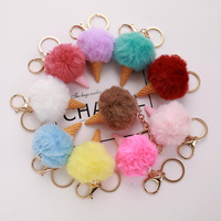 Mini porte-clés pompon cornet de glace 5 cm, boule en fausse fourrure de lapin, breloque de sac moelleuse, porte-clés de voiture, pendentif en peluche tendance