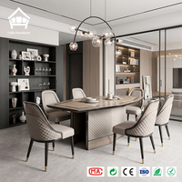 Chaise de salle à manger élégante en cuir matelassé diamant avec base en piédestal, table de salle à manger pour restaurant, projet résidentiel haut de gamme, décoration