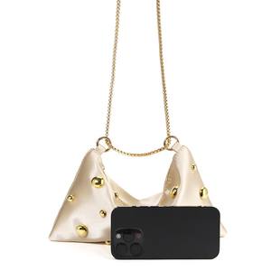 2025 हाई-एंड बेडेड चेन सैटिन जिपर सिंगल कंधे क्रेसेंट शाम बैग नए ठोस रंग अंडरआर्म बैग पॉलिएस्टर ज़िप फैशन - Product Image 3