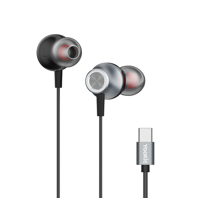 YooKiE Premium Type-C Audio Metal In-Ear Earphones 14mm HIFI Stereo Wired Music Headphones IPX-4 Waterproof 1.2m Cord Private