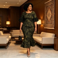 Rok Ekor Ikan Ukuran Besar Klasik Polinesia Plus Size Puletasi Lengan Petal Desain Tribal Wanita Samoa Puletasi Dress Set 2 Potong