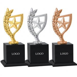 Golden Silver Bronze Shield <b>Trophy</b> With Star And Laurel Model 773 A B C For Sports Games metal star <b>trophy</b> - Product Image 1