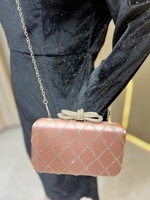 Tas Tangan Akrilik Kotak Bermotif Kotak-kotak Mutiara Berhias Manik-manik, Tas Malam Elegan, Tas Selempang Rantai untuk Pesta, Tas Pengantin, Tas Ponsel Berhias Berlian Imitasi, Tas Tangan Kecil dengan Ikat Simpul