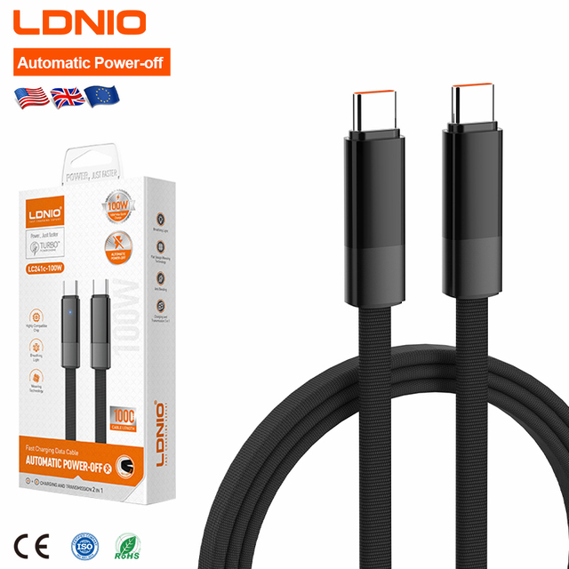 LDNIO LC241C-100W 1m PD Mobile Phone Super Fast Charger Type C Cable USB-C to USB-C Charger Cable Quick Charging Data Cable