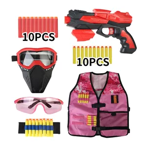 7PCS खिलौना सैनिक प्लास्टिक पुलिस सेट मिनी खिलौना बंदूक मुलायम गोली कम कीमत के साथ बनियान