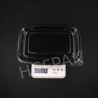 Emballage alimentaire jetable écologique en plastique RPET rectangulaire de 50 oz, base noire, couvercle transparent, boîte à salade